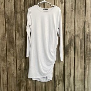 Large white body con dress, long sleeve with ruched side